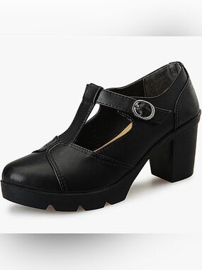 Women's Classic T-Strap Platform Mid-Heel Square Toe Oxfords Dress Shoes